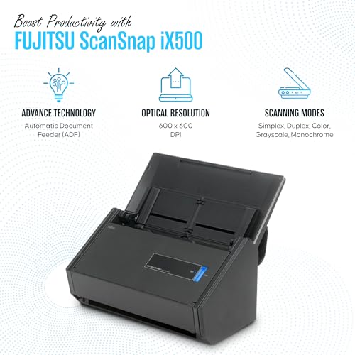IX500 Fujitsu ScanSnap Duplex Document & Receipt Scanner, Mac/PC, USB 3.0