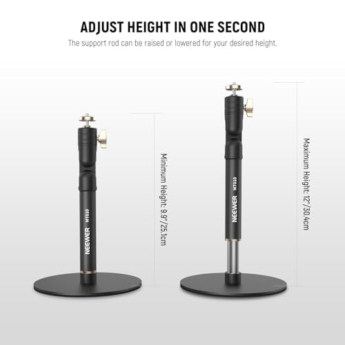 NEEWER Cell Phone Stand for Desk, Adjustable Office Table Phone Holder Mount Compatible with iPhone Samsung for Video Recording Filming, 360° Ball Head, Foldable Arm, Weighted Metal Base, MT010