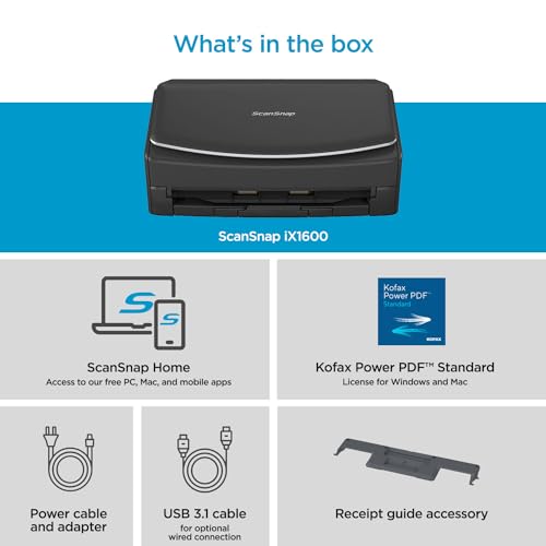 ScanSnap iX1600 Wireless or USB High-Speed Document Scanner, Black