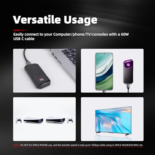 KingSpec Z5 1TB External SSD - 2100MB/s, Portable Solid State Hard Drives with RGB Light, Zinc Alloy Case, USB 3.2 Gen2x2 Interface, Compatible with Mobile Phone/PS4/Laptop/TV/PC (1TB)