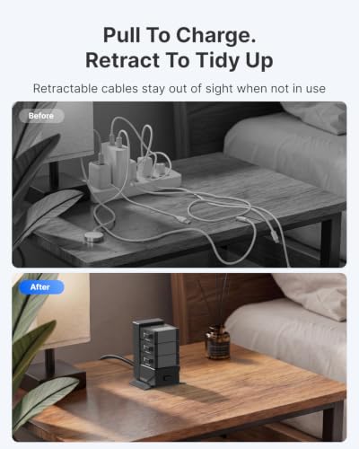 Gitryin Tower Charging Station for Nightstand, 120W Retractable Charger