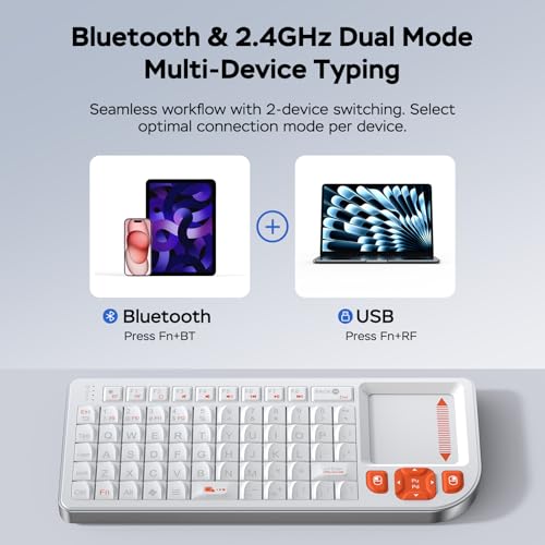 K809 Mini Wireless Keyboard with Touchpad, Easy Media Control - White