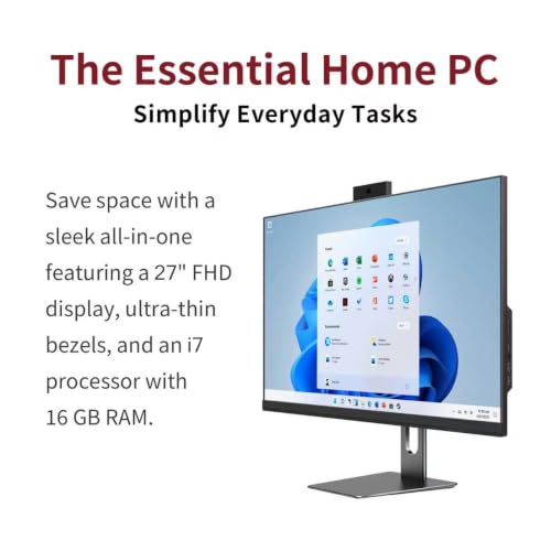 27" All-in-One Desktop Computer, i7 CPU, 16GB RAM, 512GB SSD, Win 11 Home