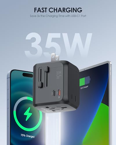 EPICKA PD 35W Universal Travel Adapter, 2AC/2USB-C/3USB-A