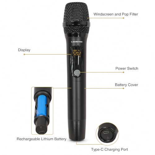 Sound Town 32-Channel Wireless Microphone Karaoke Mixer with 4 Rechargeable Metal Mics, Optical (Toslink), AUX for Smart TVs, Soundbars & Home Receivers, Tablet, PC (SWM15-4MAX)