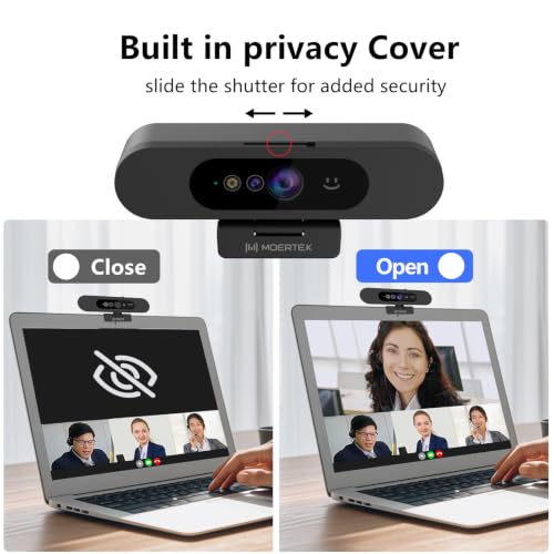 1080P Webcam with Window Hello, Noise-reducing Mic, Plug & Play, 90° Wide Angle, Built-in Privacy Cover, 360° Rotation & 90° Tilt, Perfect for Zoom, Google Meet, Microsoft Teams