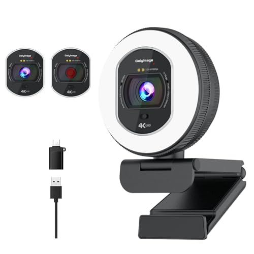 4K Webcam with Ring Light & Built-in Microphone for PC Streaming