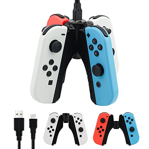 GLDRAM 4 in 1 Joypads Charger Grip for Nintendo Switch & Switch OLED Accessories, Switch Controller Charging Dock Converts to Grip, Charger Dock Stand with LED Indicator and Charging Cable