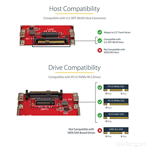 StarTech M.2 PCIe NVMe to U.2 SFF-8639 Adapter, 2.5in, TAA (U2M2E125)