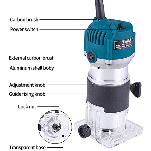 Router Tool, 110V 800W Compact Wood Router Tool for Woodworking, Electric Hand Trimmer 30000R/MIN Compact Edge Laminate (Blue) - Image 7