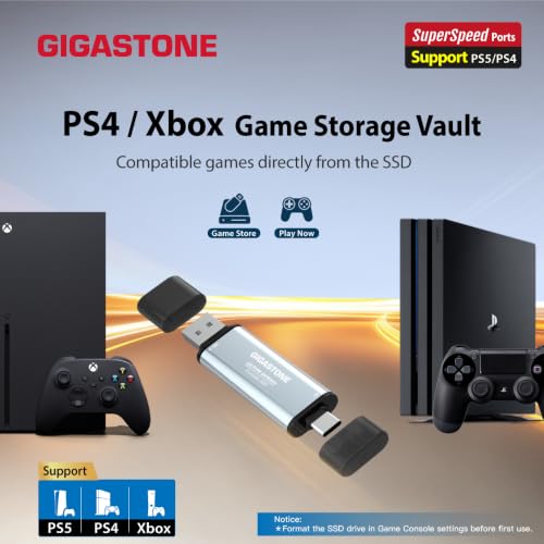 Gigastone 1TB USB-C+A Portable SSD USB 3.2 Gen 2 Up to 1,050MB/s for iPhone 4K ProRes Recording/PS5/MacBook/iPad/Android/Laptop/OTG USB 3-Year Warranty External Solid State Drive