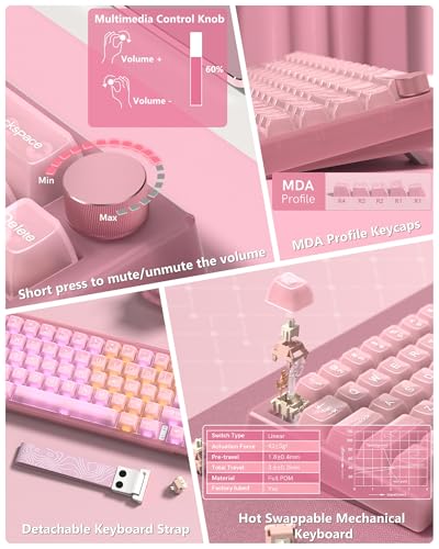 Womier 60% Keyboard QMK/VIA, Pink Gaming Mechanical Keyboard Creamy - Image 5