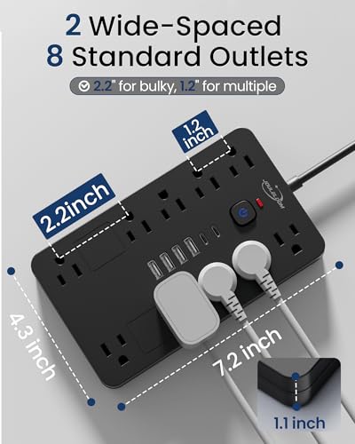 10 FT Surge Protector Power Strip Extension Cord with 10 Outlets & 6 USB