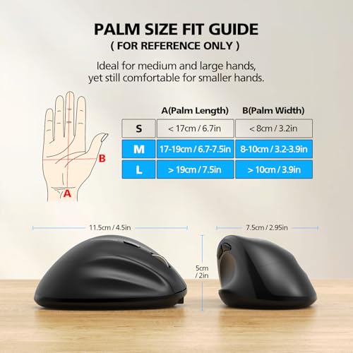 Bluetooth Wireless Mouse Ergonomic Vertical for Laptop Computer Macbook iPad Tablet Rechargeable Silent Click USB Carpal Tunnel Right Hand Compatible with Windows iOS Mac OS Android Black - Image 7