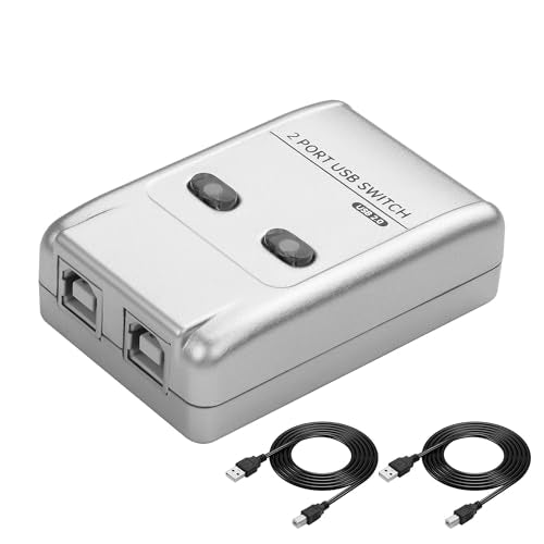 CERRXIAN USB2.0 Manual Printer Sharer Switcher,2 in 1 Out Printer Sharing Device Adapter,2-Port USB B Print Switch Hub Converter,with 2 USB Printer Cables (5ft/1.5M),for Printer Scanner