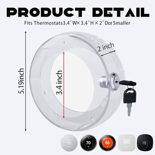 Round Thermostat Lock Case with Key, Upgraded,Thermostat Cover Universal, Thermostat Lock Case Clear, Electrical Safety Products, Fits Round Nest Thermostat(3.5x3.5x1.9 in) or Smaller