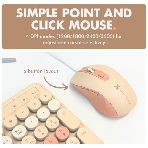 X9 Wired Keyboard and Mouse Combo with Phone/Tablet Holder - Full-Sized 109 Keys Pastel Keyboard and Adjustable DPI, Backlit Keyboard and Mouse for PC, Windows, MAC, Desktop, Laptop - Brown - Image 7