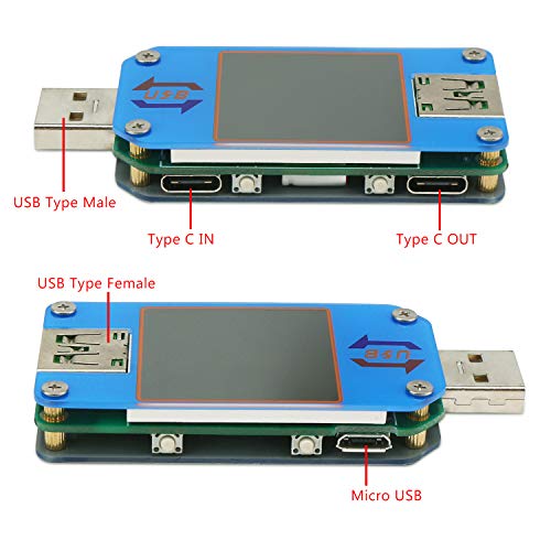 DROK USB Power Meter, DC 4-24V 5A LCD USB A&C Voltage Current Display USB Tester Multimeter, Test Speed of Charger Cables, Capacity of Power Bank, QC 2.0 3.0