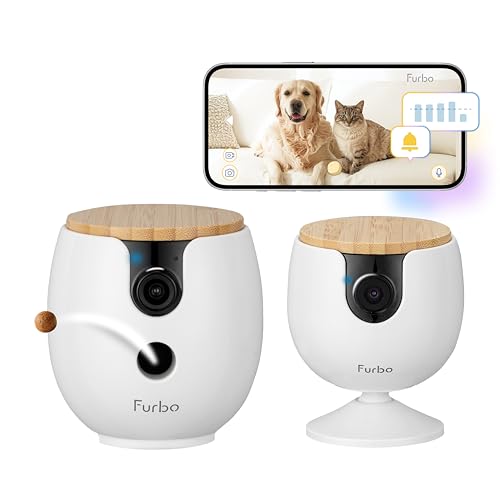 Furbo [New Mini 360° Camera + Mini Cam [New Subscription Required at Setup] (2-Camera Bundle Nanny Subscription): Pet Safety Alerts, Dog & Cat Cameras with Speaker, Phone App & Night Vision