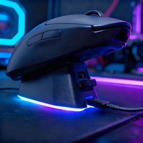 for Logitech G PRO X Superlight/2/2 Dex Dedicated Black Wireless Mouse Charger 11 RGB Modes, Compatible with DeathAdder v2 Pro and Other Gaming mice Gaming Gear for Esports Players (Black)