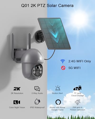 ANRAN 2K Solar Security Cameras Wireless Outdoor, Pan/Tilt 360° View, Gray - Image 4