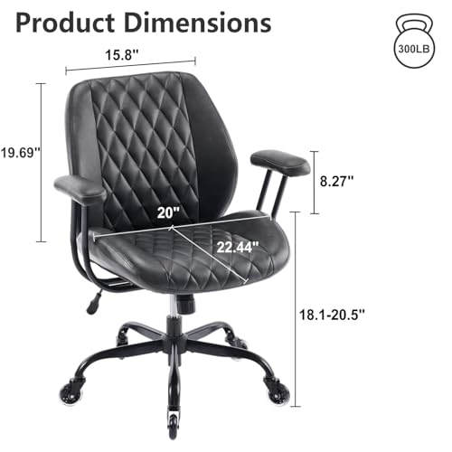 YFO Home Office Desk Chair Office Rubber Casters Ergonomic Computer Chair with Lumbar Support Adjustable Height Rolling Swivel Executive Task Armrests Chair， Black PU - Image 3