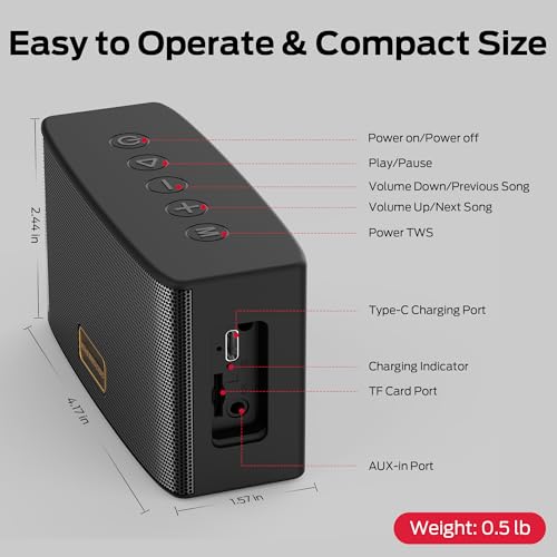 Monster Cubis Bluetooth Speaker, 15W Stereo Sound Portable Speaker, Bluetooth 6.0, 15H Battery Life, TWS Pairing, AUX/TF Card Slot, IPX7 Waterproof Wireless Speaker for Shower, Outdoor, Travel