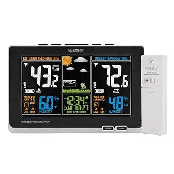 La Crosse Technology Advanced Weather Station with Full-Color LCD & Atomic Time - Monitor Indoor/Outdoor Conditions with Temperature Alerts and Humidity Readings with Transmission Range of 300 Feet