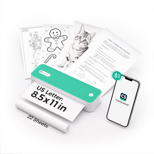P1 Portable Inkless Printer, 203 DPI Wireless Thermal Printing for iPhone Android Laptop PC, Print US Letter Documents Receipts Anywhere, for Travel Remote Work Home Office School, Green