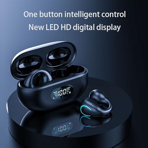 Open-Ear Wireless Headphones Bluetooth Clip On Mini Earbuds Charging Case Ear Buds Sports Bone Conduction Headphones Earphones for Workout Driving Walking (Black)