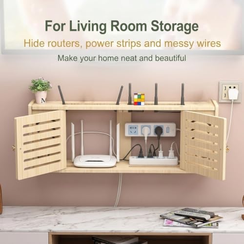 Wall Mounted Router Storage Box,Wood Wireless WiFi Router Shelf