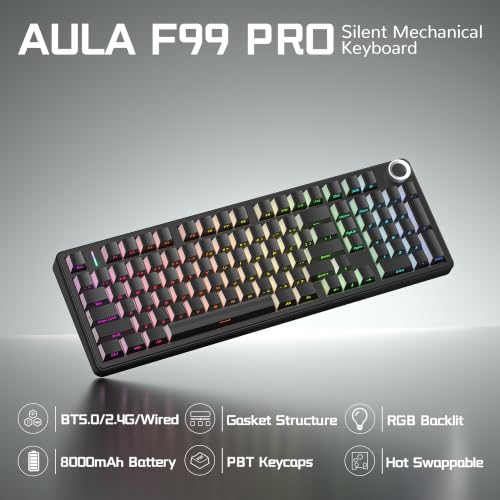 Aula F99 Pro Wireless Silent Mechanical Office Keyboard with Knob Num Pad