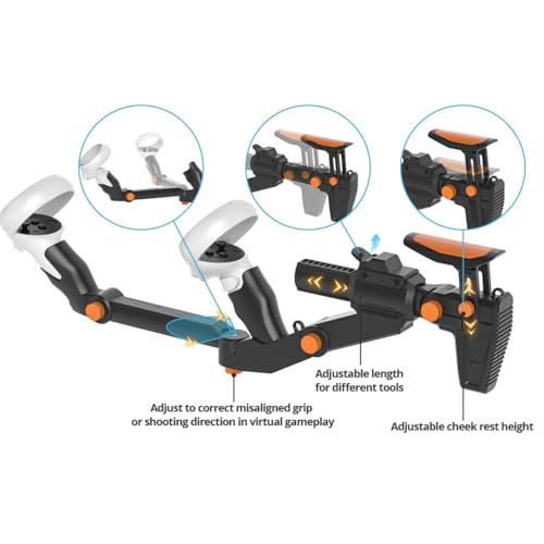 VR Gunstock for Meta Quest 2 Quest 3 Quest 3S Quest Pro – Adjustable FPS Gaming Controller Accessories with Quick Magnetic Attachment Cheek Pad for Immersive VR Gameplay (Black)
