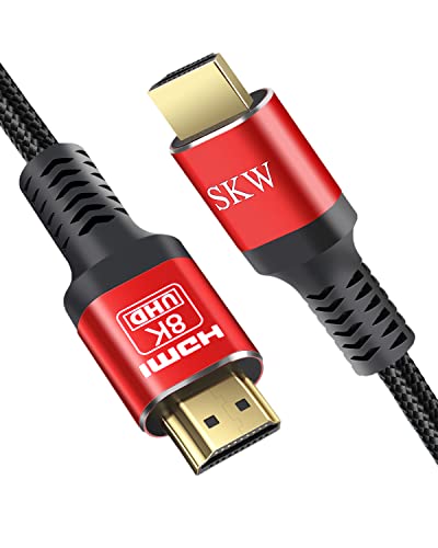 SKW Ultra High Speed HDMI 2.1 Cable 48Gbps, 8K@60Hz 4K@120Hz, Dynamic HDR 10, eARC, Dolby Atmos, Braided Cord, Compatible with Roku TV, PS5, HDTV (6.6ft/2m)