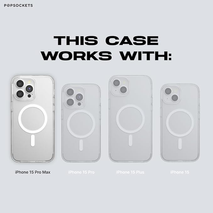 PopSockets iPhone 15 Pro Max Phone Case with MagSafe, Wireless Charging Compatible, Navy Blue - Opalescent Clear