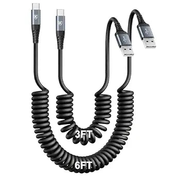 USB Type C Charger Cable Fast Charging 3FT+6FT 2Pack Coiled USB A to USB C