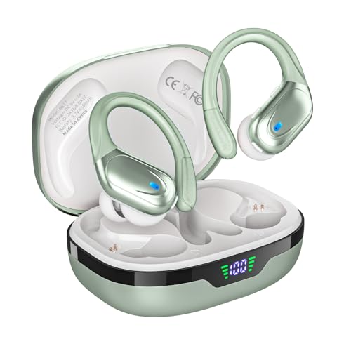 HAOYUYAN Wireless Earbuds, Sports Bluetooth Headphones, 80Hrs Playtime Ear Buds with LED Power Display, Noise Canceling Headset, IPX7 Waterproof Earphones for Workout/Running（Light Green）