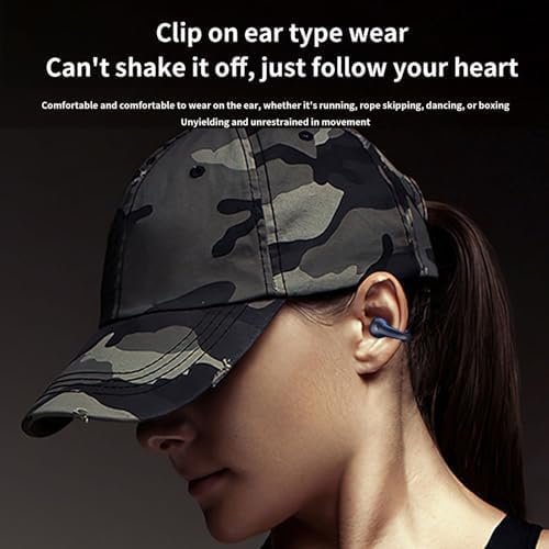 Open-Ear Wireless Headphones Bluetooth Clip On Mini Earbuds Charging Case Ear Buds Sports Bone Conduction Headphones Earphones for Workout Driving Walking (Black)
