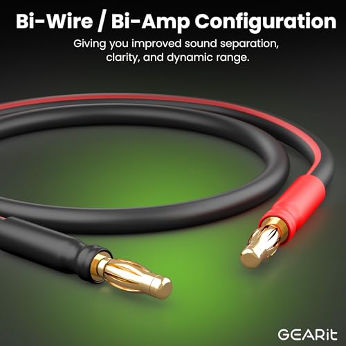 GEARit 14 Gauge OFC Speaker Wire with Banana Plugs, 2 Pack 6.6 ft Each