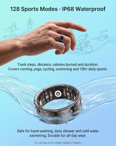 Luxelle Smart Ring Fitness Tracker with Sleep Monitor, Heart Rate, Blood Oxygen, Step Counter, 128 Sports Modes, IP68 Waterproof, Magnetic Charging, Compatible with iOS & Android