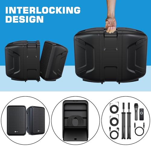 NBVOICE Professional Portable All-in-One Integrated 2-Way PA System Fixed Setup, Suitcase Design w/ 8-Channel Mixer, 2 Speaker Stands, Bluetooth, Mic for Performances, Presentations