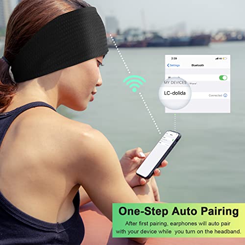 LC-dolida Sleep Headphones Headband Bluetooth 5.4, Headband Earphones Wireless with USB C Charge Port, Sleep Mask for Sleeping, Sports, Gifts, Workout, Jogging, Yoga, Insomnia, Air Travel, Meditation