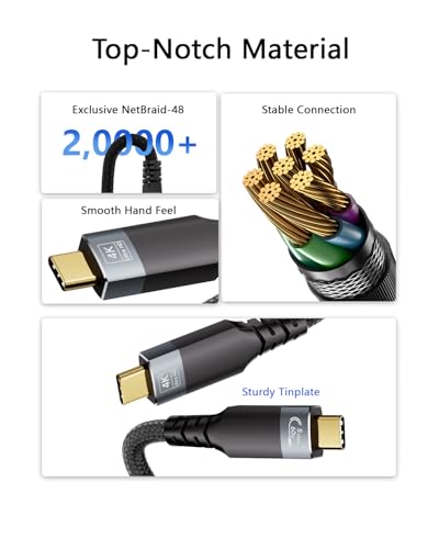 33ft Long USBC Cable,5Gbps Data Transfer,60W Fast Charging,4K@60Hz Video Output,Black Nylon Braided USB C Cable with Gold-Plated Connectors,Compatible with Laptop,Monitor, Docking Station,