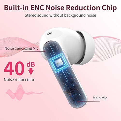 Wireless Earbuds, Bluetooth 5.4 Headphones Bass Stereo/ENC Mic, Pink Gold