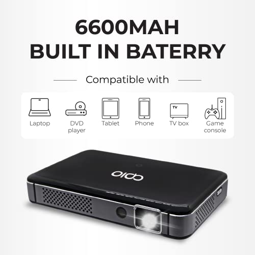 APIO Resolution 1080p Auto Focus, 400 ANSI Lumen DLP Pro Pocket Projector with HDMI/Type C Supports, Built-in Rechargeable Battery and Speakers for Streaming Movies, Laptops, Phones, Home & Outdoor