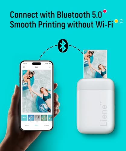 Liene Pearl K100 2x3” Photo Printer, Mini Instant Portable Color Picture Printer Bundle 50 Zink Adhesive Paper, Bluetooth 5.2 Compatible w/iOS & Android Small Phone Sticker for iPhone Smartphone White