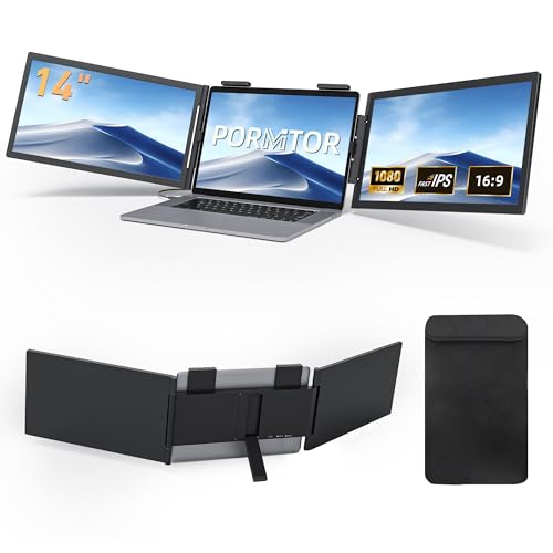 Laptop Screen Extender, 14’’ FHD 1080P Triple Portable Monitor for Laptop with Ultra-Slim IPS Display, USB-C Plug and Play Multi Screen Attachment for 14"-15.6" Laptops