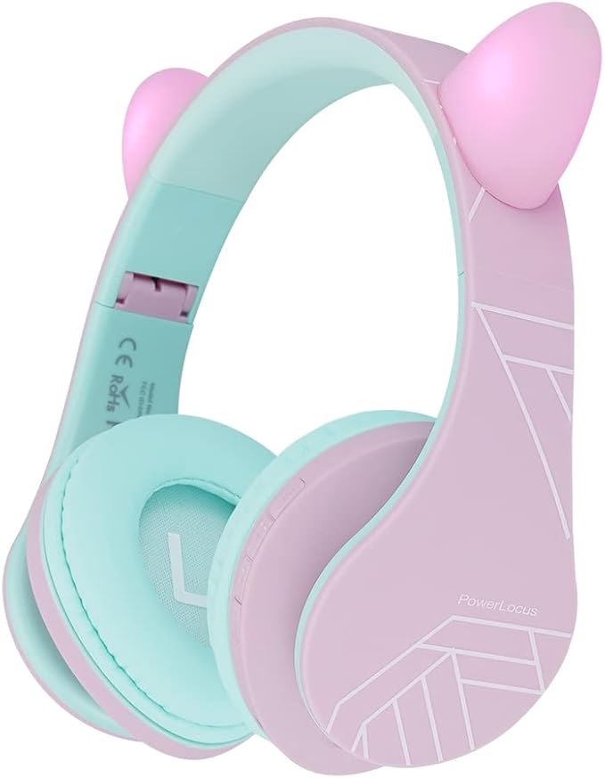 PowerLocus Kids Headphones Over-Ear, Bluetooth Wireless Headphones for Kids,with Microphone, Safe 85DB Volume Limited, Foldable with Carry Case, Audio Cable, Micro SD mode for Online Classes,PC,Phones