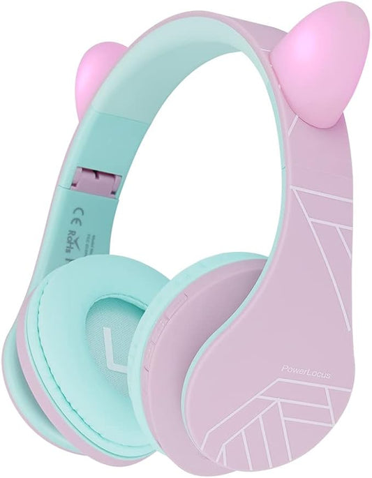 PowerLocus Kids Headphones Over-Ear, Bluetooth Wireless Headphones for Kids,with Microphone, Safe 85DB Volume Limited, Foldable with Carry Case, Audio Cable, Micro SD mode for Online Classes,PC,Phones
