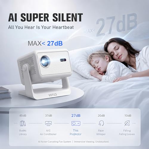【Officially-Licensed APP & 3500 ANSI】4K Mini Outdoor Projector with WiFi and Bluetooth, VOPLLS Smart Portable Movie Wireless TV Projector for Home/Gaming/Bedroom